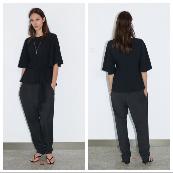 Zara Tops - ZARA Women’s NWOT Size Small Keyhole Front Short Bell Sleeve Black Wrap Side Top